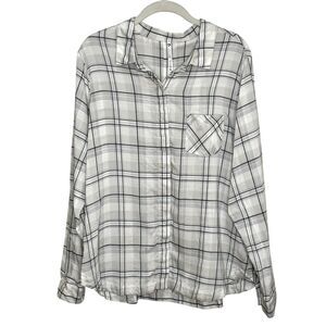 Kuhl Hadley Shirt Womens XL Gray Plaid 100% Tencel Button Front Long Sleeve Top